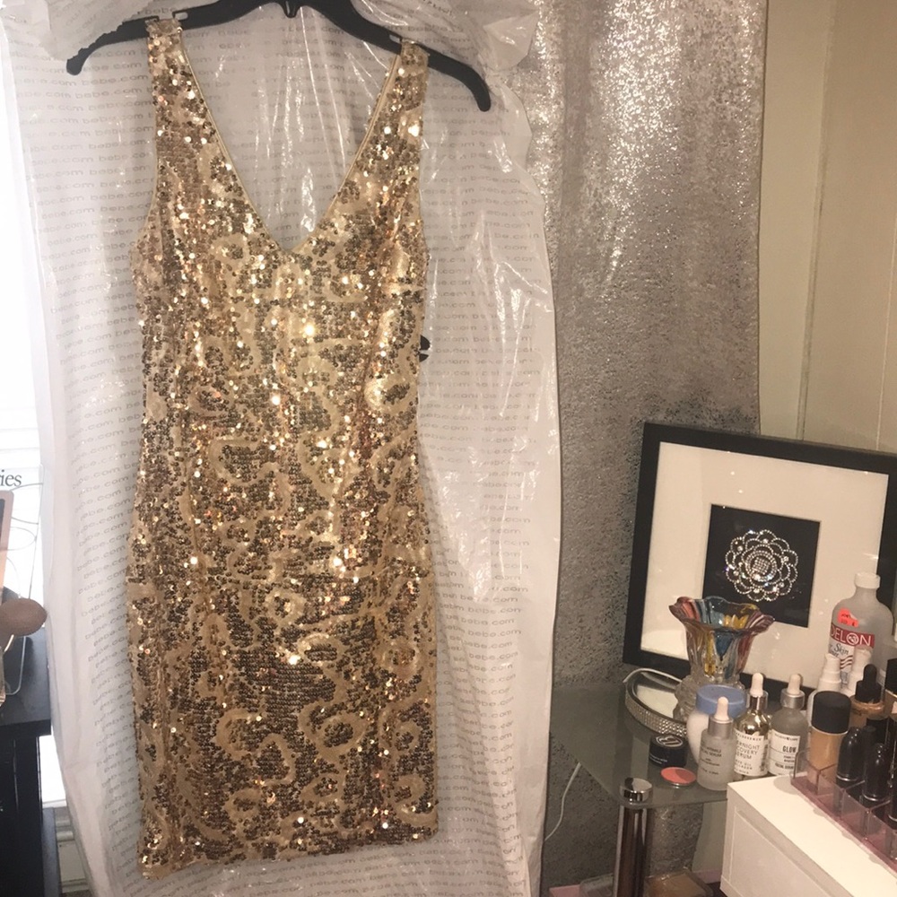 Gold Sequin BeBe dress